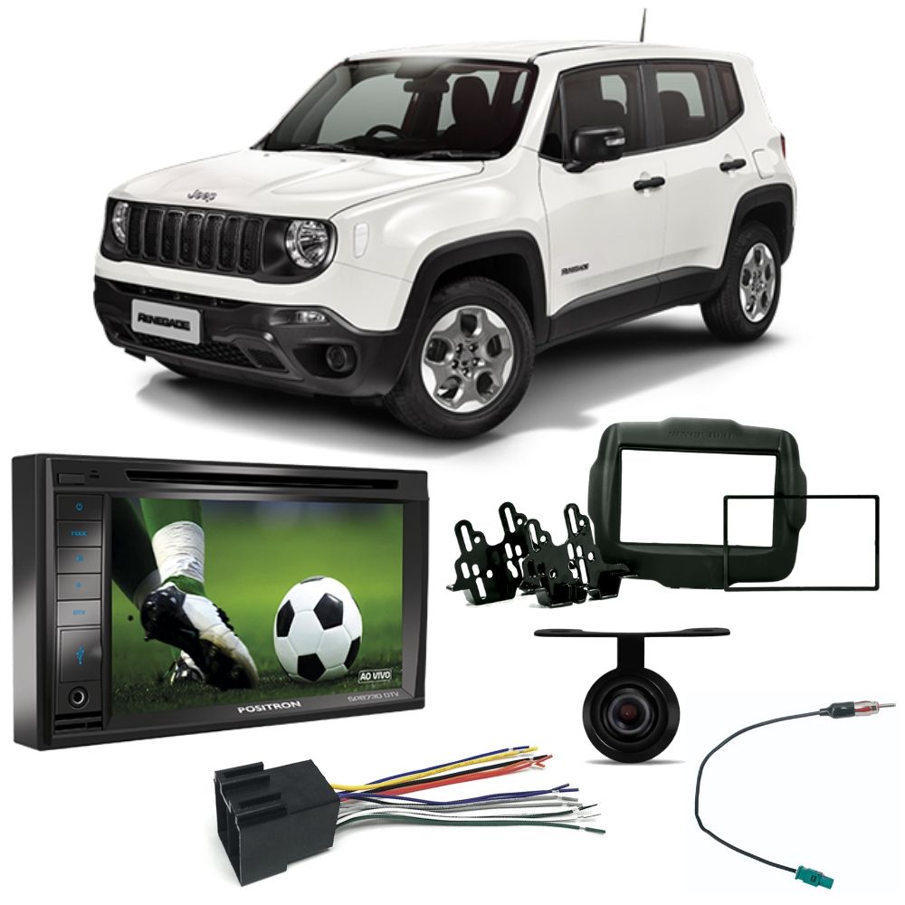 COMP Kit Central Multimídia Positron SP8730DTV C/ Câmera de Ré + Moldura e Chicotes Jeep Renegade PCD 2018 em diante