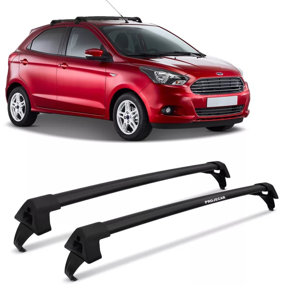 Rack Travessa Teto Ford Ka Hatch/Sedan 2015 em diante 4P alumínio Preto (Porta) FO522 Projecar