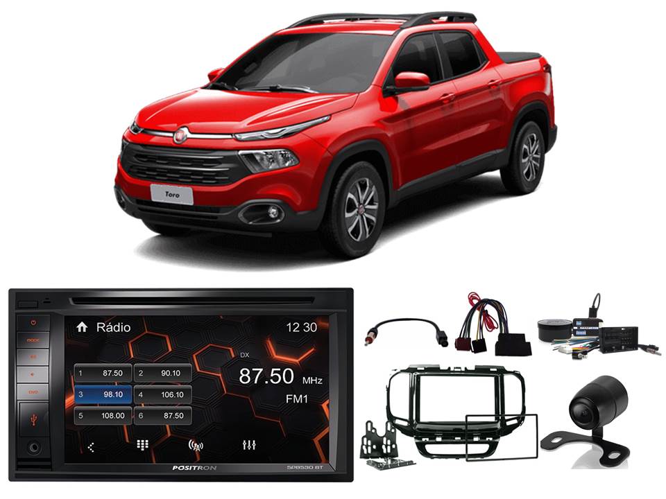 COMP Kit Multimidia SP8530BT c/ Moldura 2 din + Câm de Ré + Chicotes + Interface p/ Fiat Toro 2016/2019
