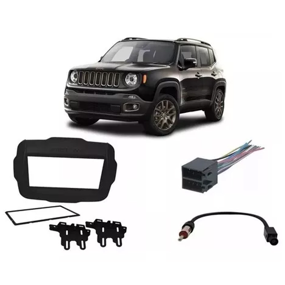 Kit Moldura 2 Din + Chicote 16 vias e Antena p/ Jeep Renegade PCD 2018 em diante