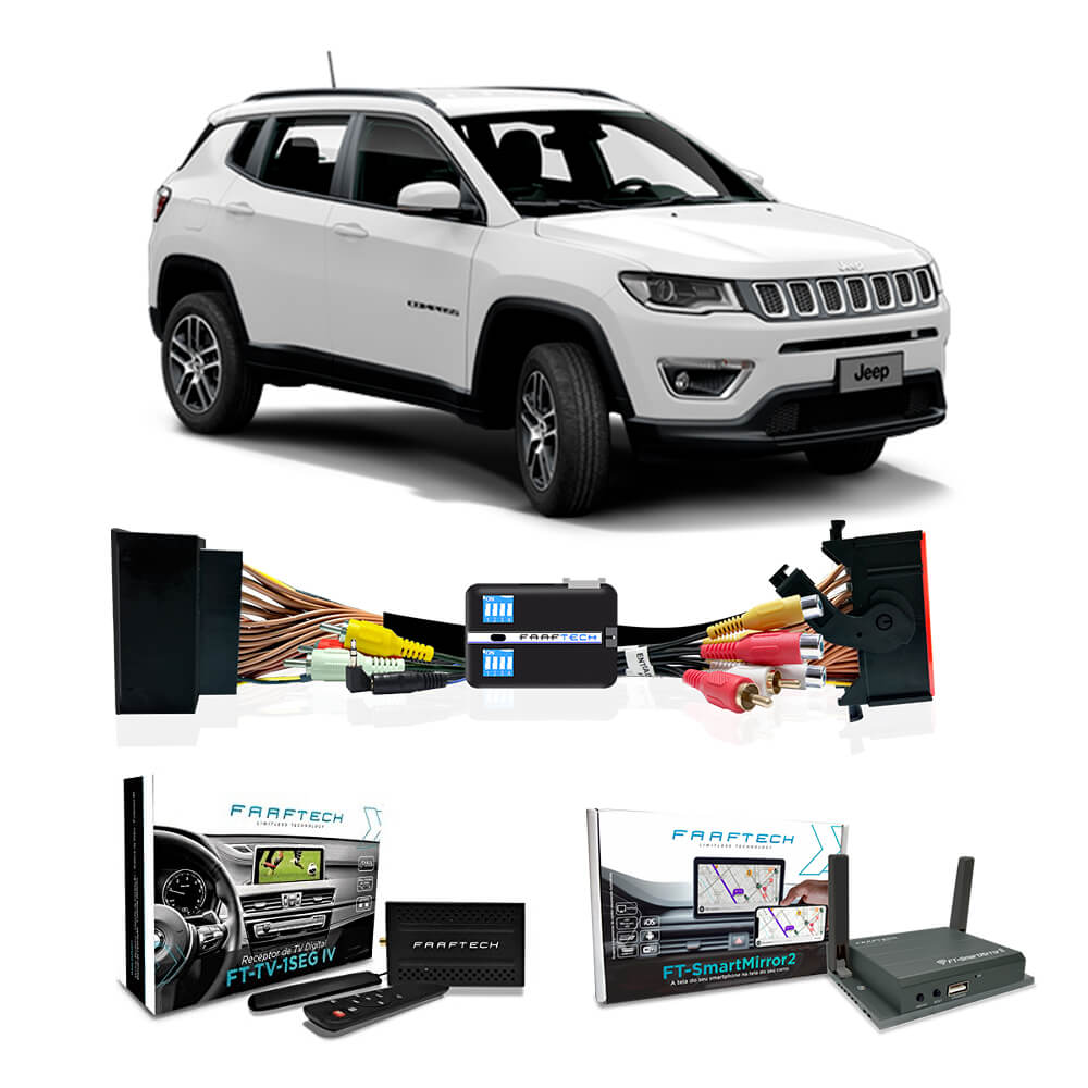 Kit Interface de vídeo FT-VF-UC2 + Sintonizador TV FT-TV-1SEG IV + Espelhamento Smart Mirror II para Jeep Compass