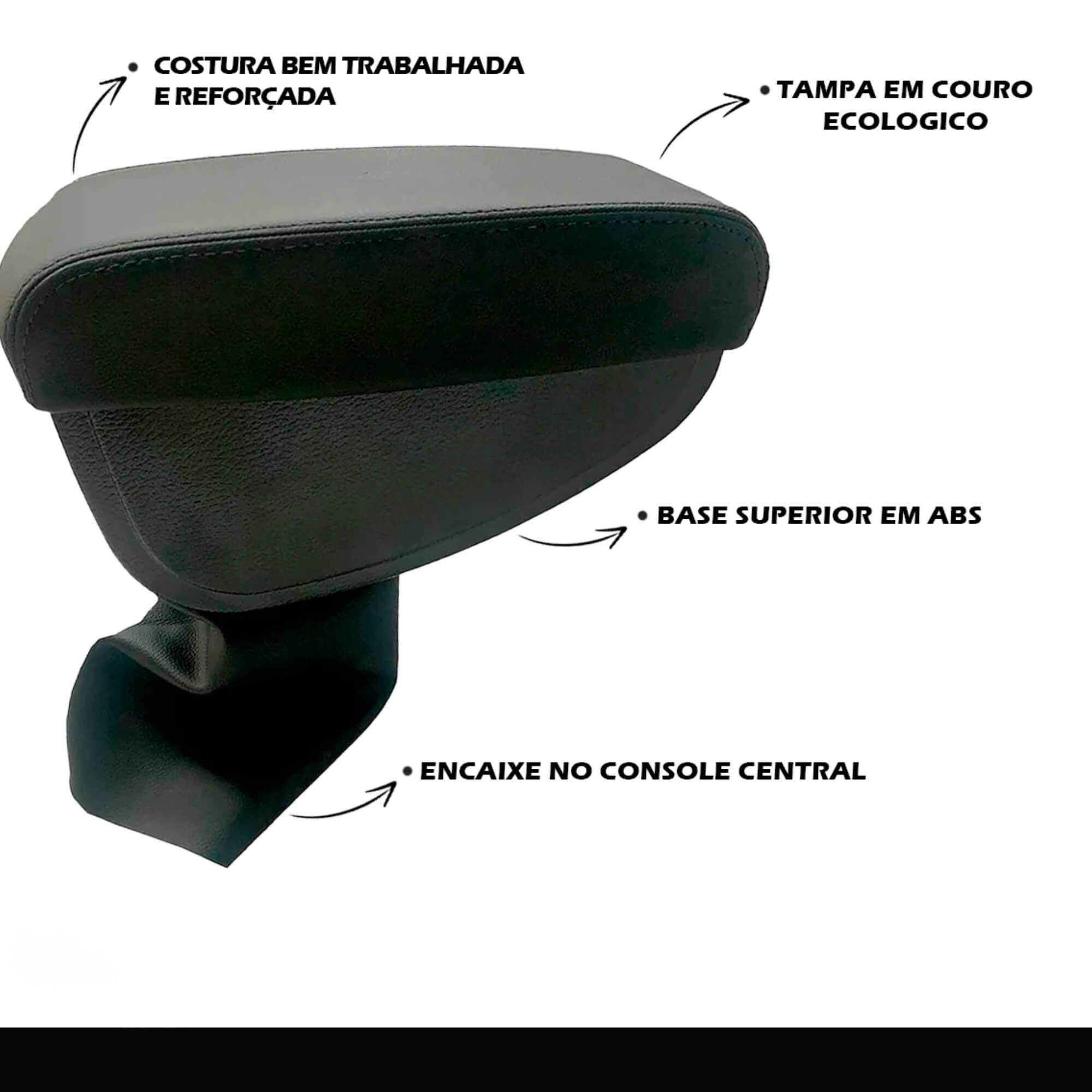 Encosto Apoio de Braço Fiat Argo Cronos 17/19 em couro sintético Preto c/ Linha Preta NAT - 200712