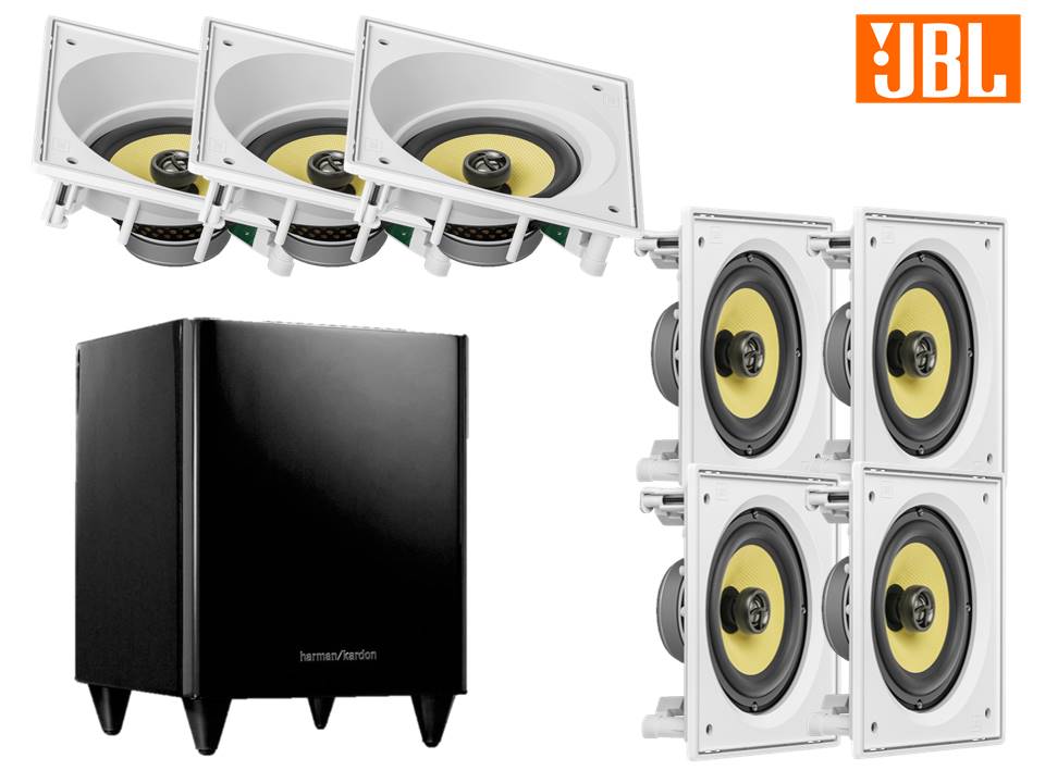 COMP Kit JBL Caixa Som Ambiente Arandela Branca 4 CI6S + 3 CI6SA + Sub 210 HKTS 110V - 1040 Wrms