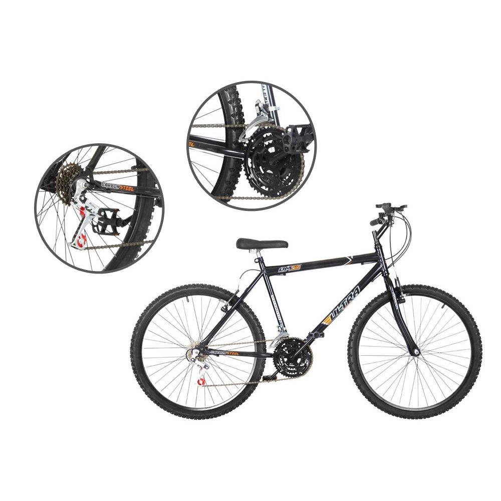 Bicicleta Aro 26 18 Marchas Ultra Bikes Preta BM26-01PT