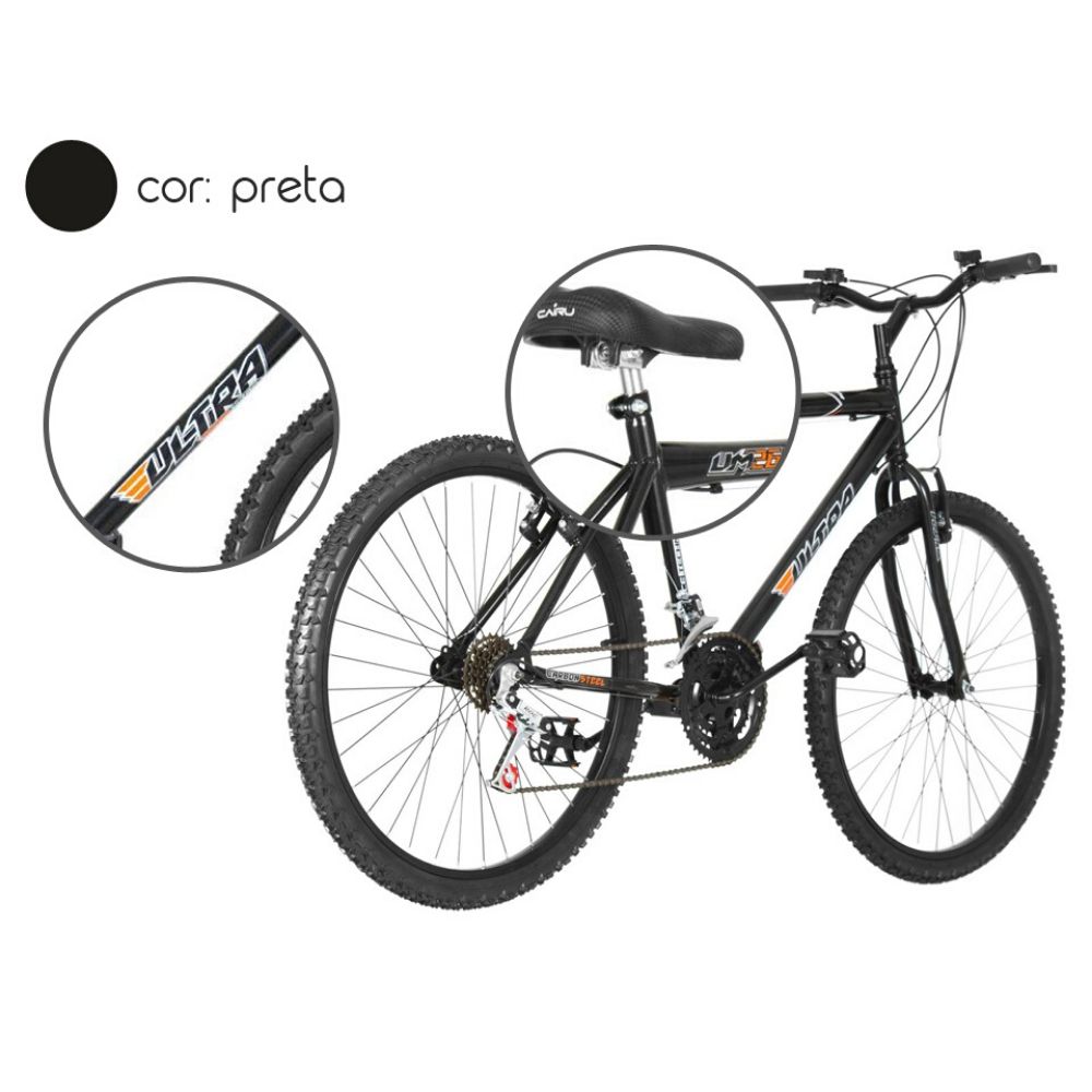 Bicicleta Aro 26 18 Marchas Ultra Bikes Preta BM26-01PT