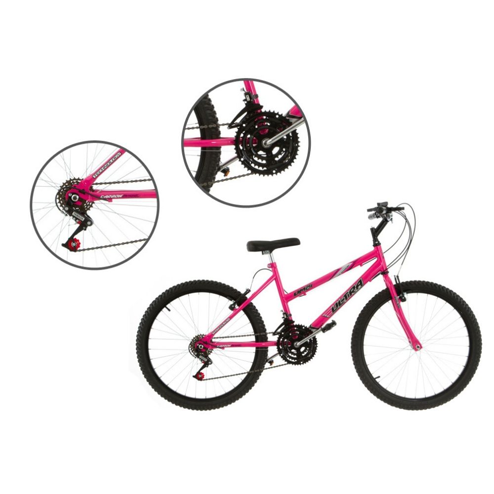 Bicicleta Aro 24 18 Marchas Ultra Bikes Feminina Rosa BMF24-01RS