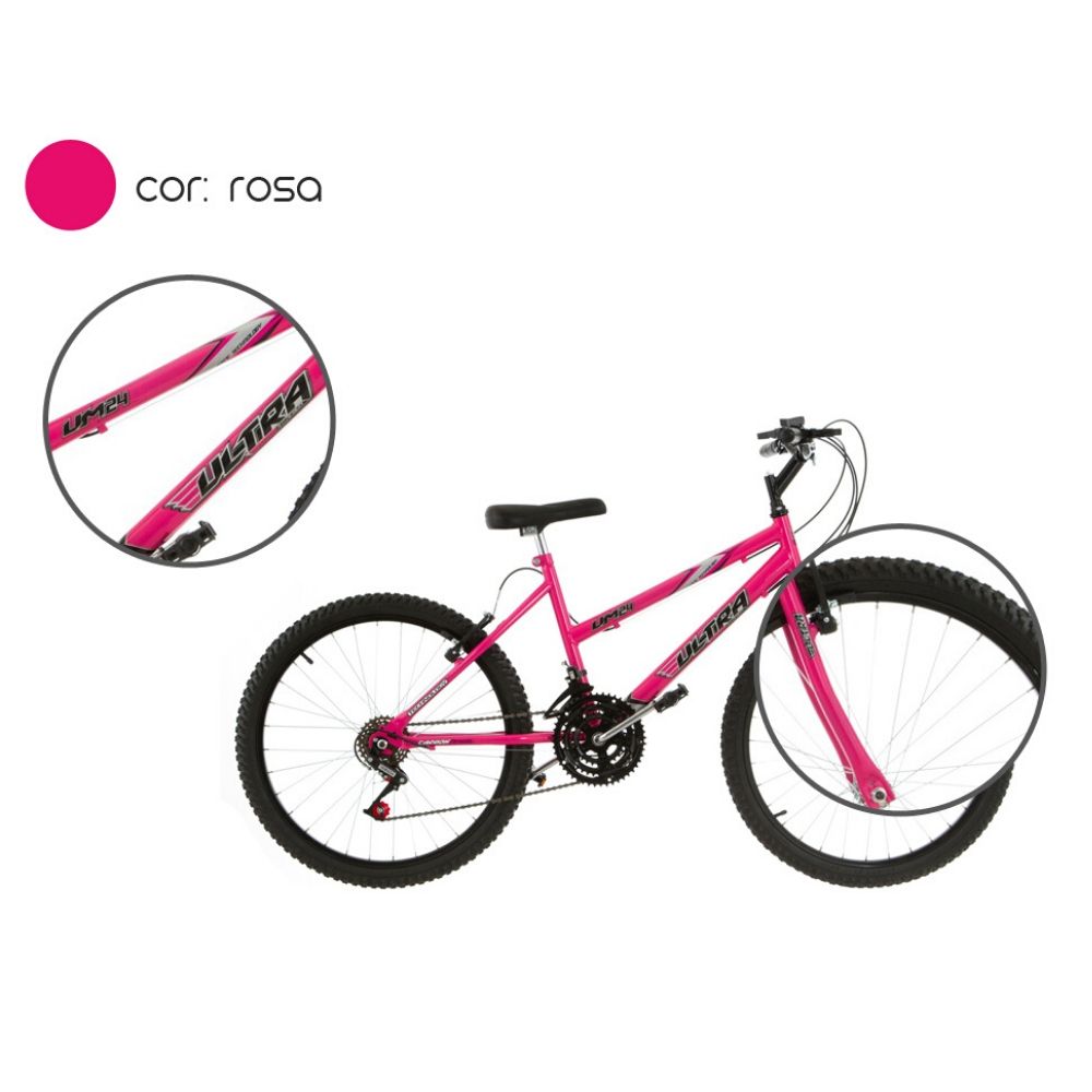 Bicicleta Aro 24 18 Marchas Ultra Bikes Feminina Rosa BMF24-01RS