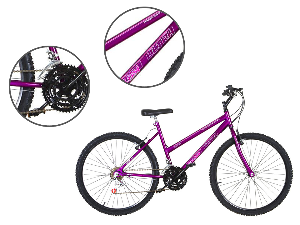 Bicicleta Aro 26 18 Marchas Ultra Bikes Feminina Lilas BMF26-01LI