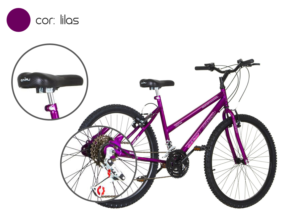 Bicicleta Aro 26 18 Marchas Ultra Bikes Feminina Lilas BMF26-01LI