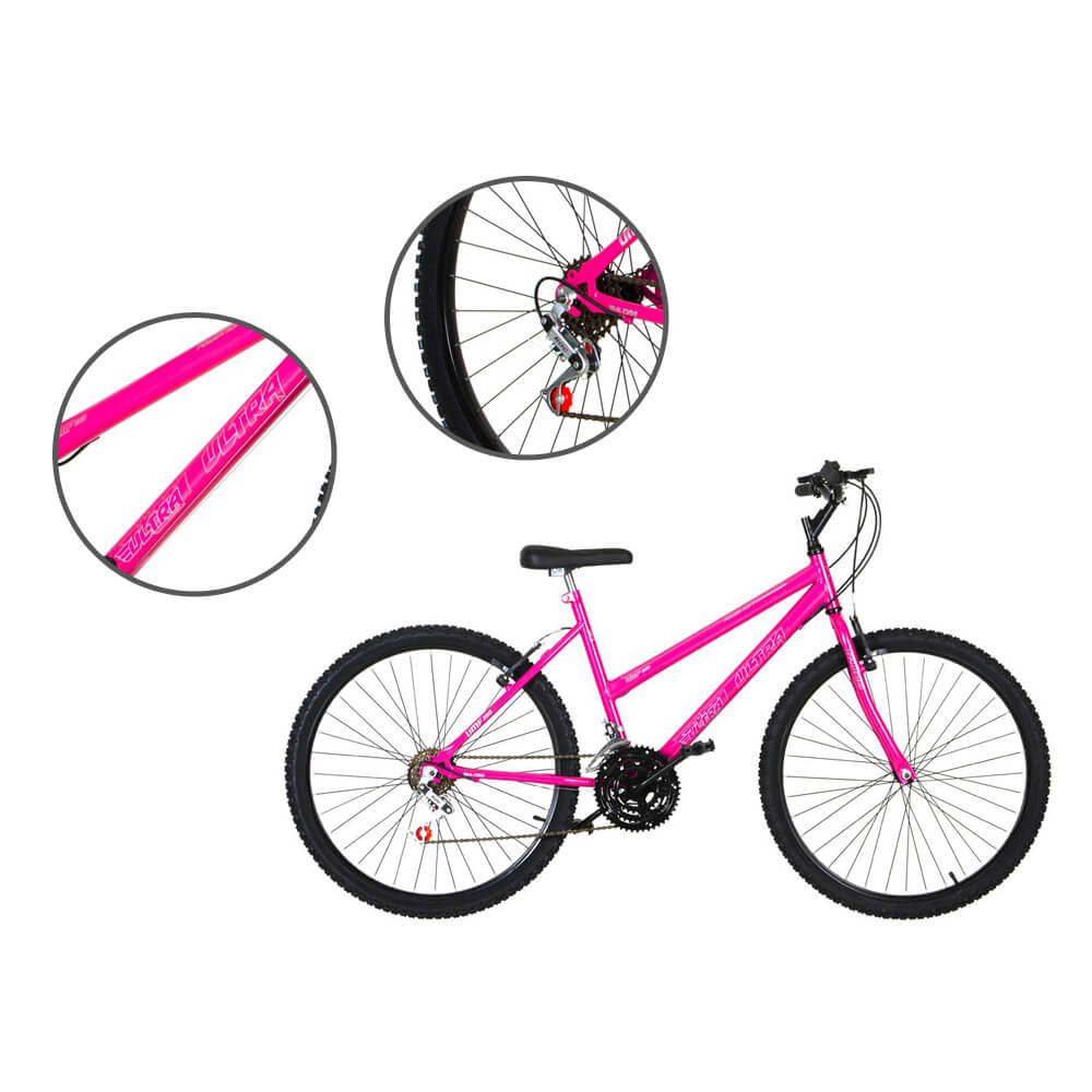 Bicicleta Aro 26 18 Marchas Ultra Bikes Feminina Rosa BMF26-01RS
