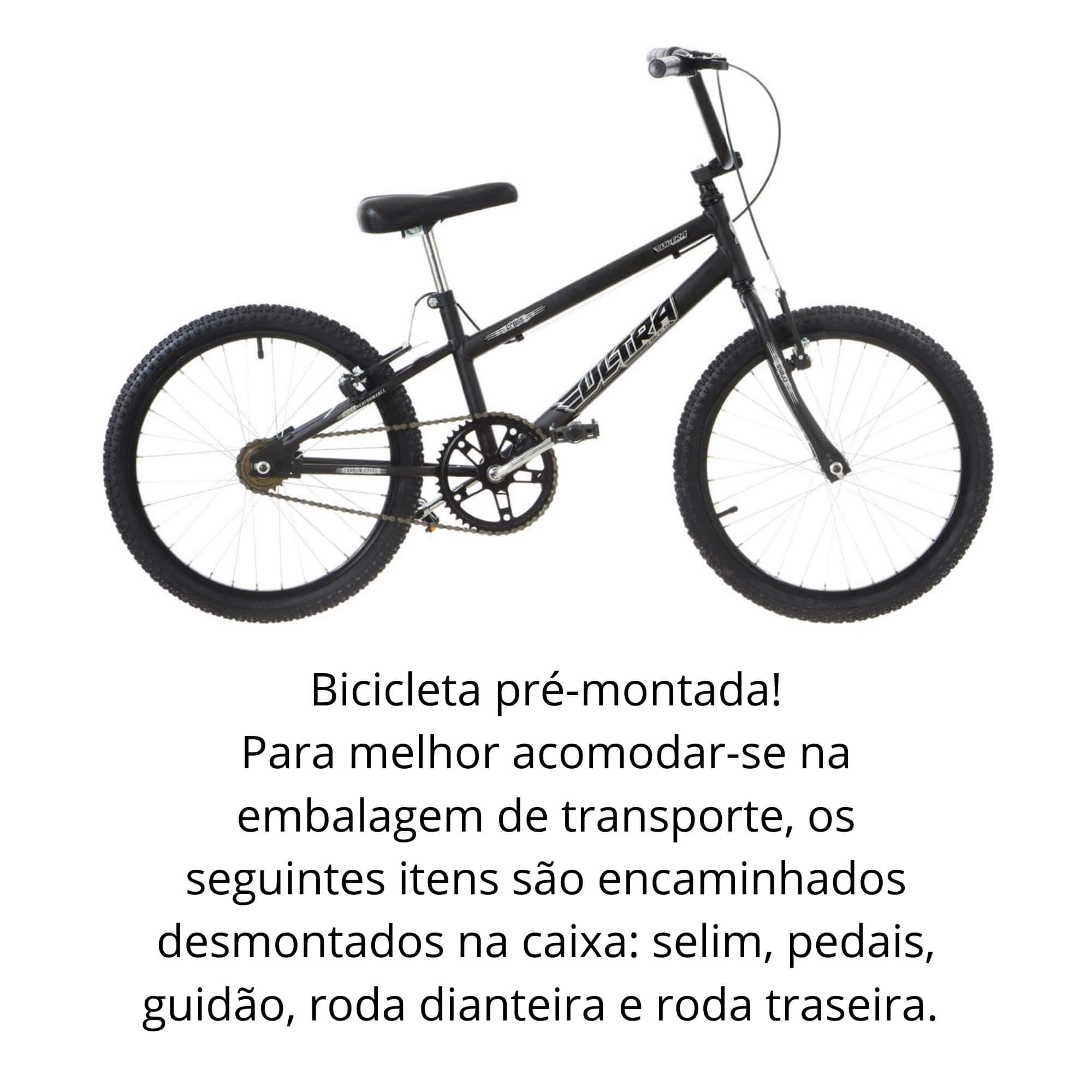 Bicicleta Infantil Aro 20 Ultra Bikes Rebaixada Freios v-brakes Preto Fosco BMR20-01PTF