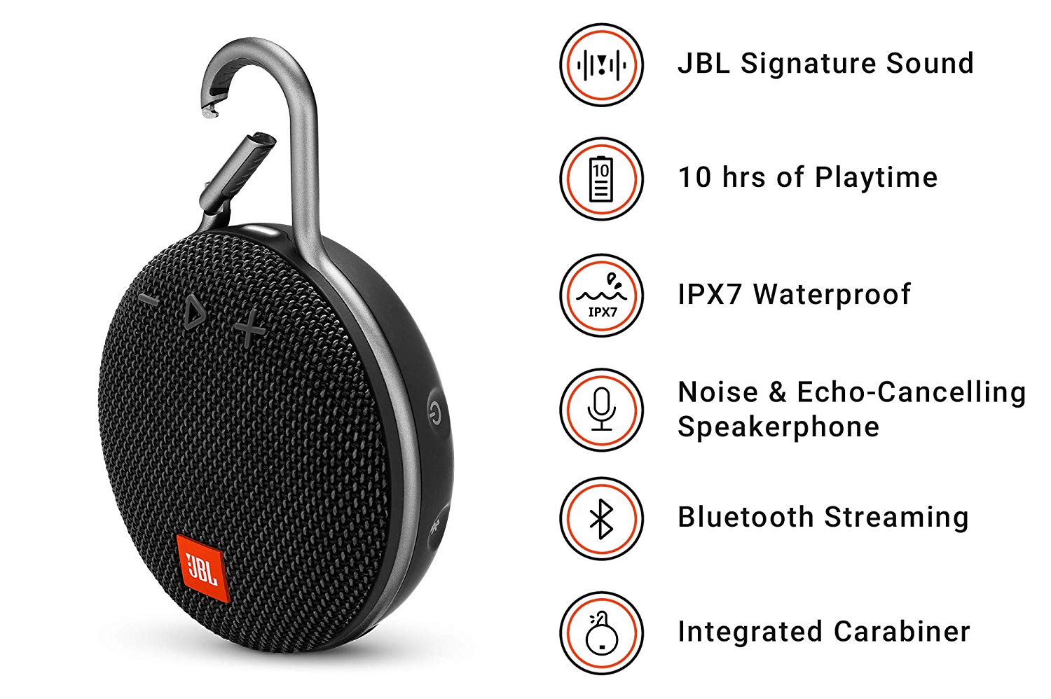Comp PML Caixa de Som Clip 3 Portatil Bluetooth Prova D'água Preta JBLCLIP3BLK - JBL