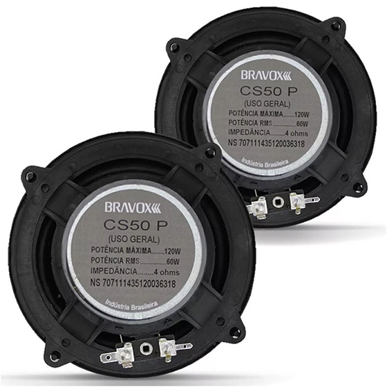COMP Par de Alto Falantes 5 Polegadas + Tweeters Bravox CS50P 120W rms 4 Ohms 2 Vias