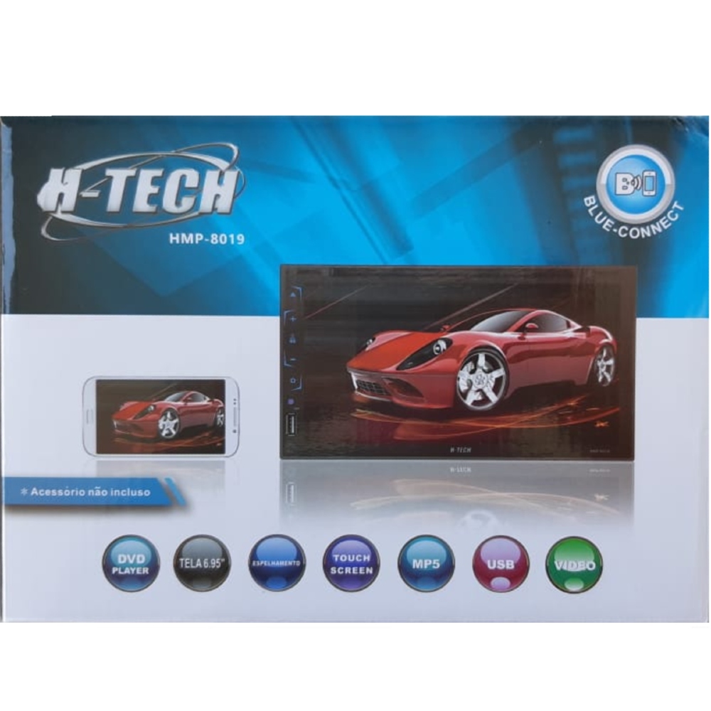 Central Multimídia Universal 2 din H-Tech HMP-8019 7" TV GPS BT USB SD AUX Android Iphone