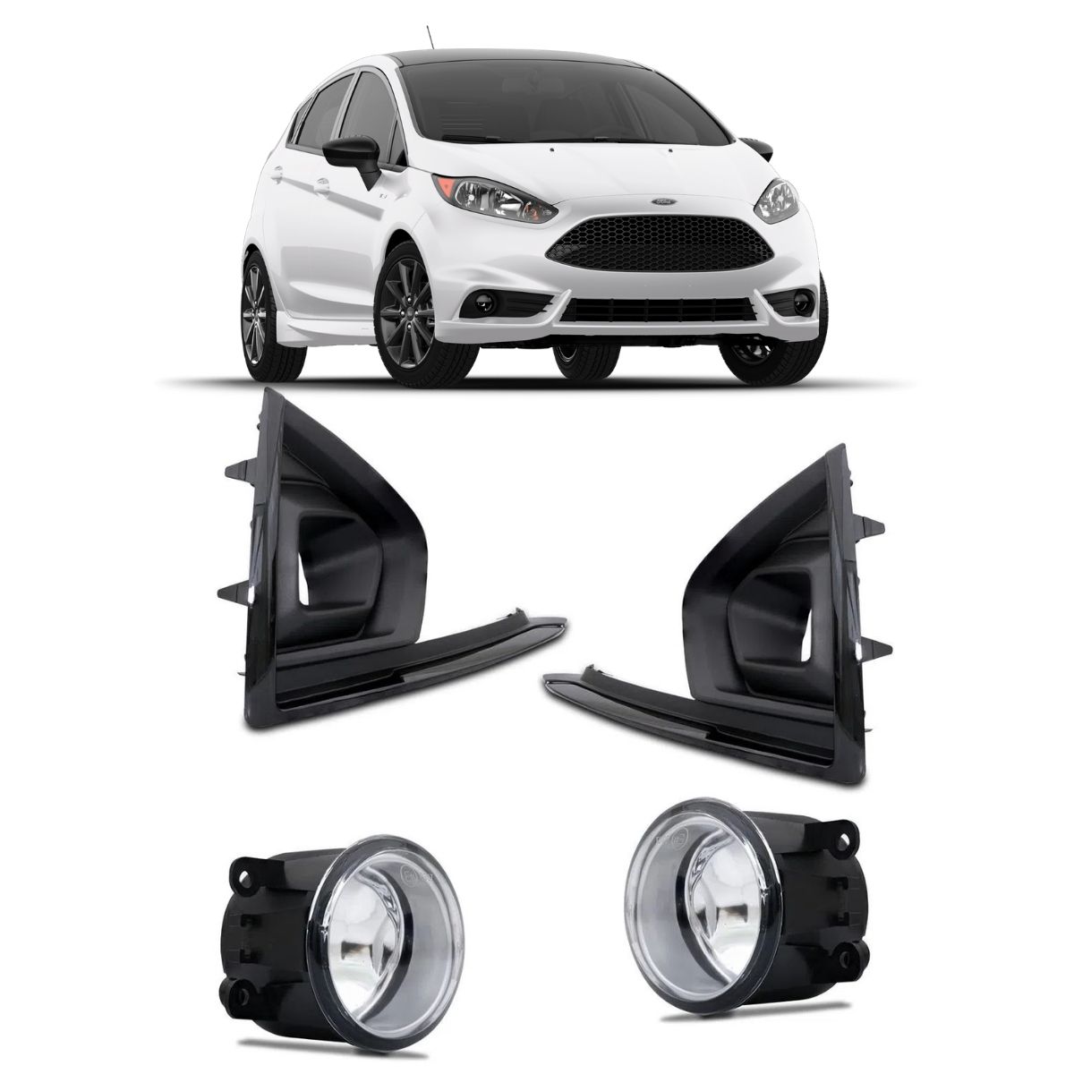 Kit Farol de Milha Fiesta 2019 Botão Original Grade Preta Shocklight SL-101710