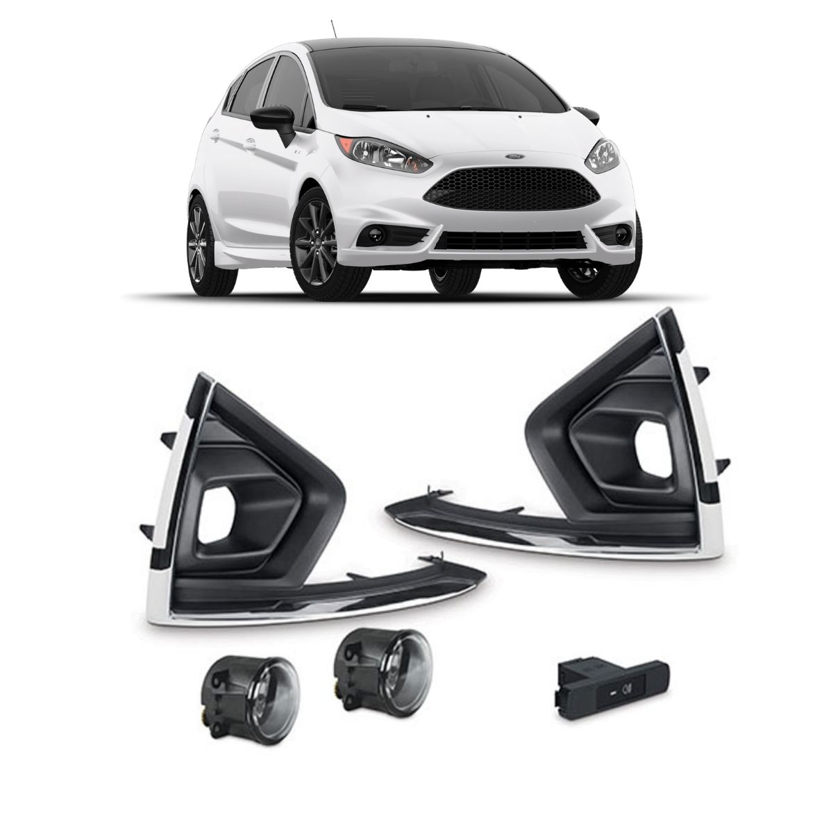 Kit Farol de Milha Ford Fiesta 2019 em diante H11 12V 55W Original Cromada Shocklight SL-101710CR