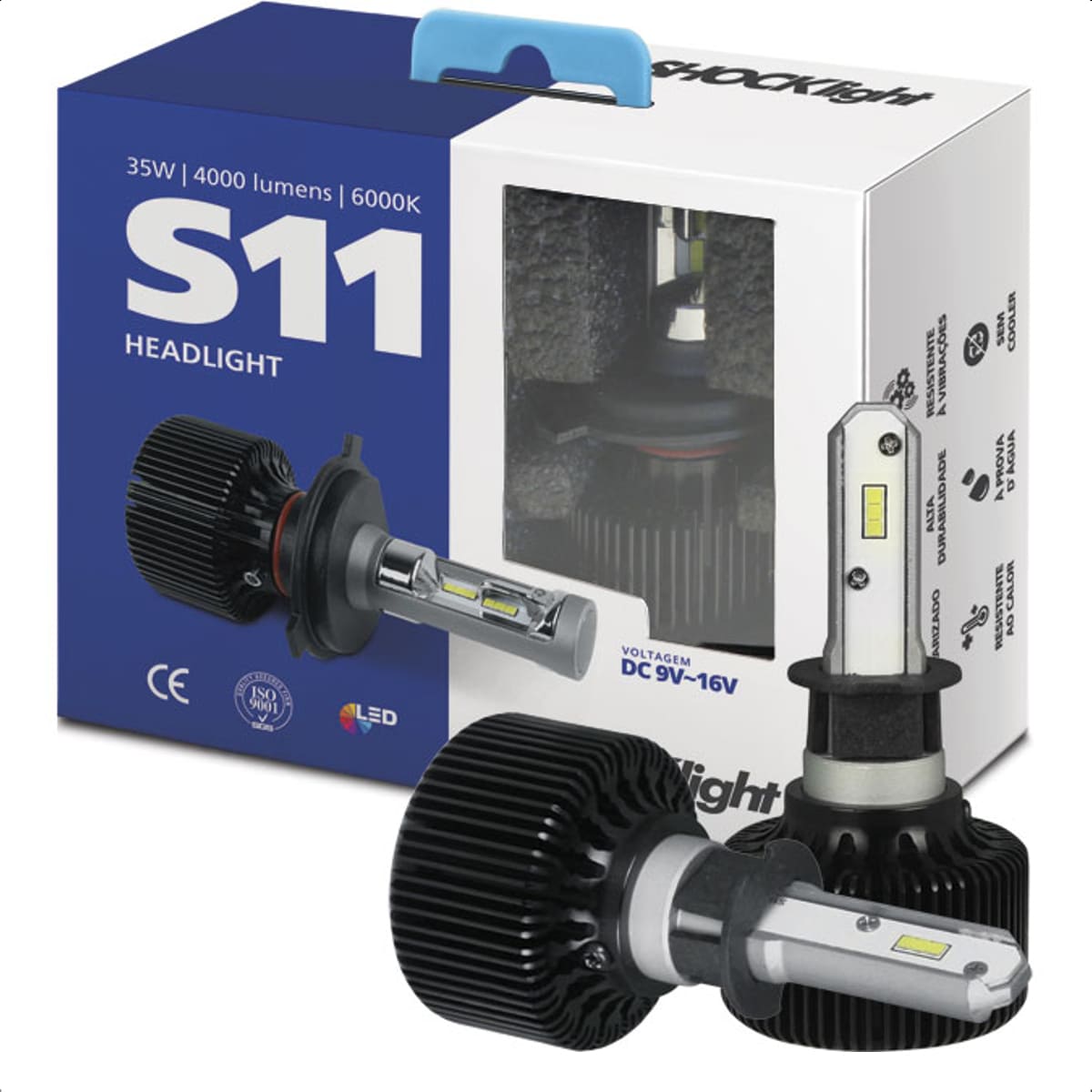 Par de Lâmpadas Super Led Headlight S11 H3 6000K 12V 35W 4000LM SLL-110003 Shocklight