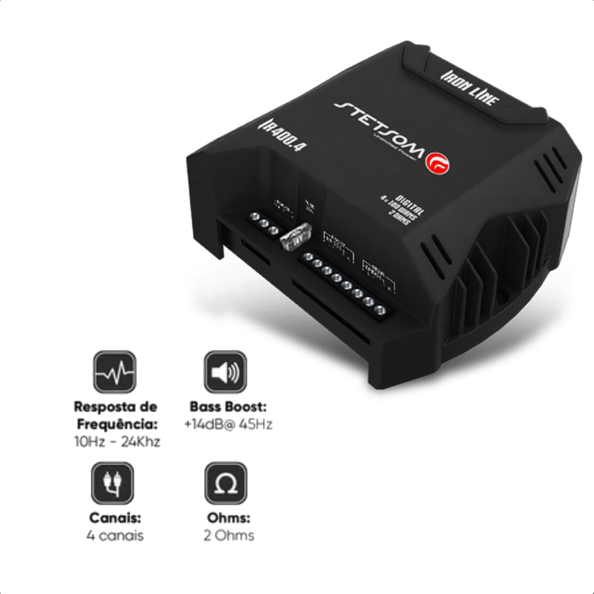 Módulo Amplificador de Potência para Som Automotivo Stetsom IR400.4 Digital 400W 4 Canais 2 OHMS