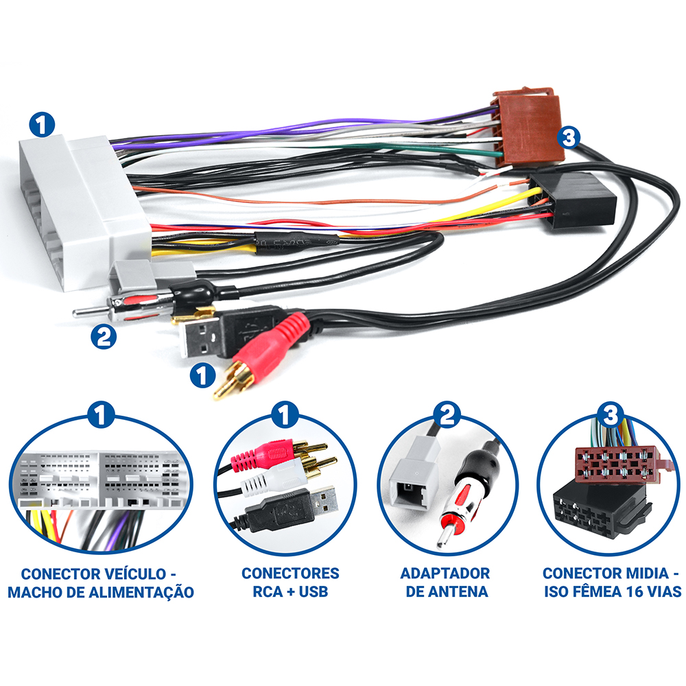 Kit Fácil Hyundai Kia com Chicote de Ligação e Adaptador Antena FAC 2017/... HY-002
