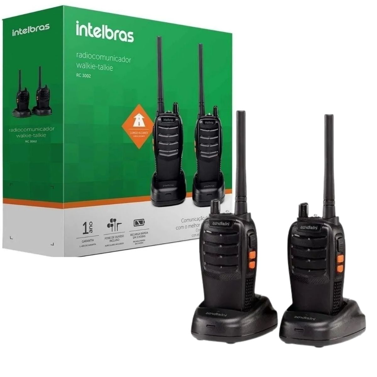 Rádio Comunicador Bivolt 2 Unidades Alcance até 20Km Bateria Até 12h Preto Intelbras RC3002