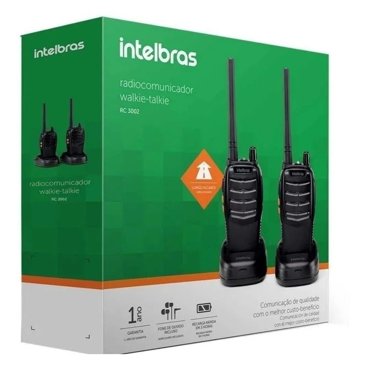 Rádio Comunicador Bivolt 2 Unidades Alcance até 20Km Bateria Até 12h Preto Intelbras RC3002