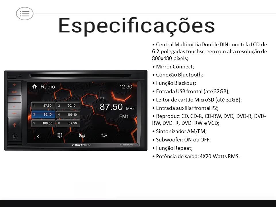 COMP Kit Multimídia SP8530BT c/ Câmera de ré + Moldura 2 din + Chicotes p/ IX35 2010 a 2016