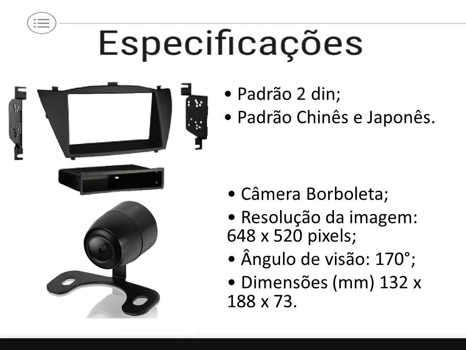 COMP Kit Multimídia SP8530BT c/ Câmera de ré + Moldura 2 din + Chicotes p/ IX35 2010 a 2016