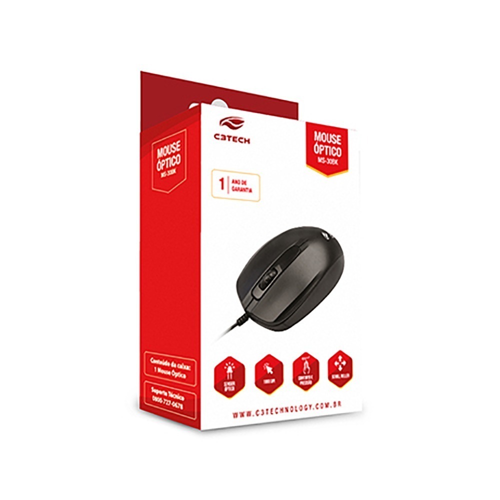COMP Kit 10 Mouses USB optico 1000dpi MS-30BK preto - C3Tech