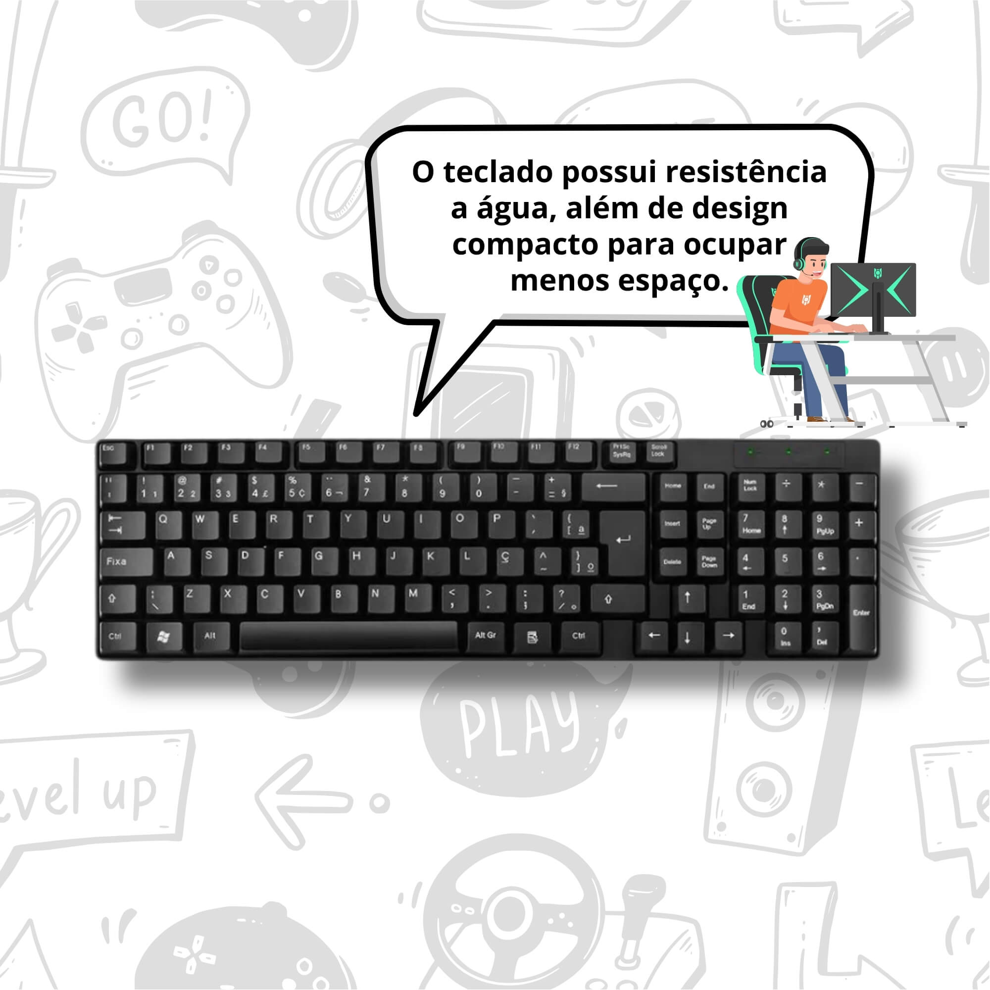 Teclado USB Basico Slim preto Laser TC193BU Multilaser