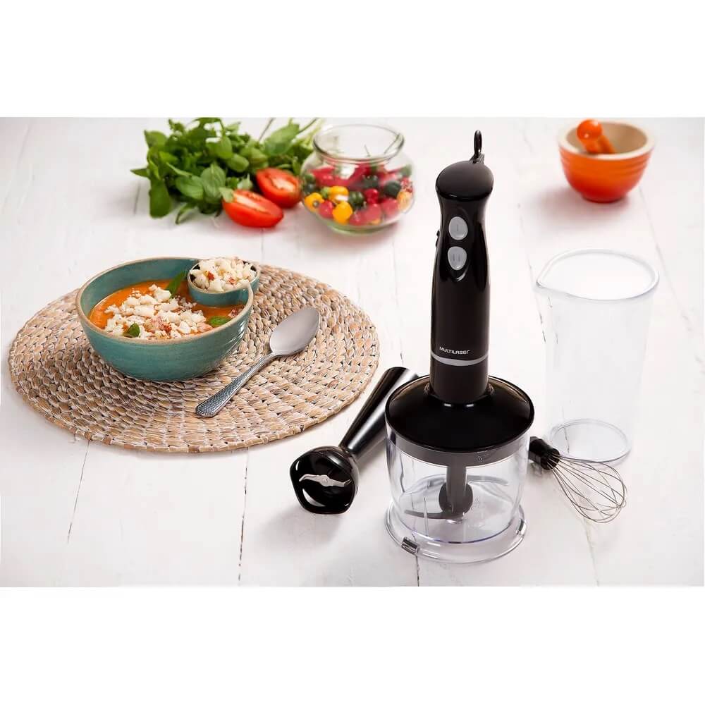 Mixer 3 em 1 Gourmet Mixer / Processador / Batedor de Ovos 2 Velocidades 350W Inox Preto 127V Multilaser - FP05