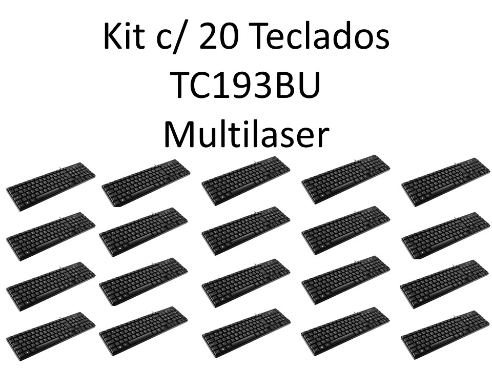 Kit 20 Teclados USB Basico Slim preto Laser - TC193BU - Multilaser