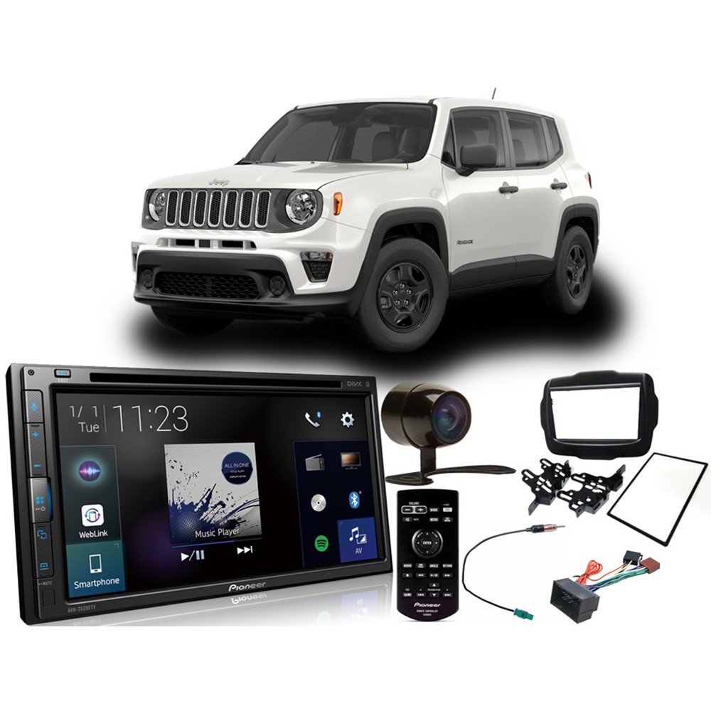 COMP Kit Central Multimídia Jeep Renegade PCD até 2017 AVH-Z5280TV Pioneer + Câmera + Moldura + Chicotes