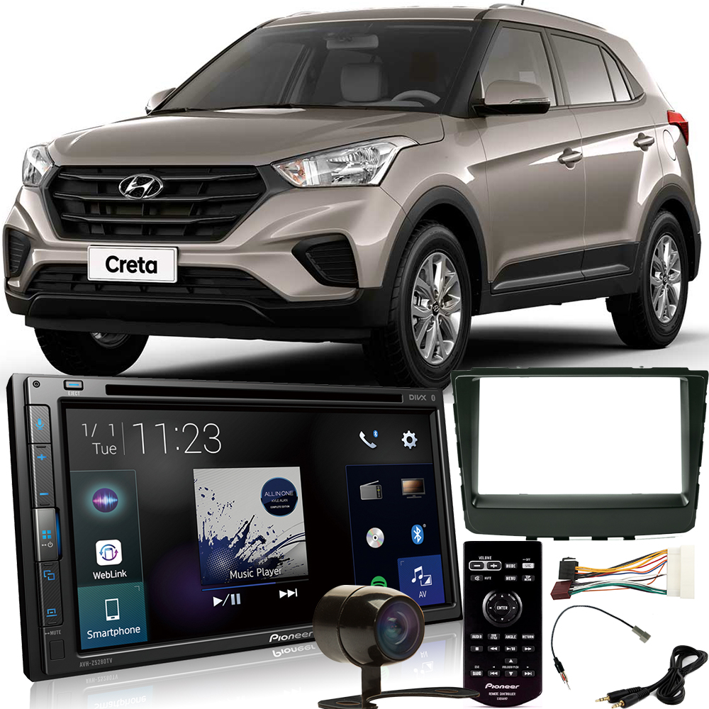 Kit DVD Player Hyundai Creta 2017 a 2020 AVH-Z5280TV Pioneer + Câmera de Ré + Moldura e Chicotes