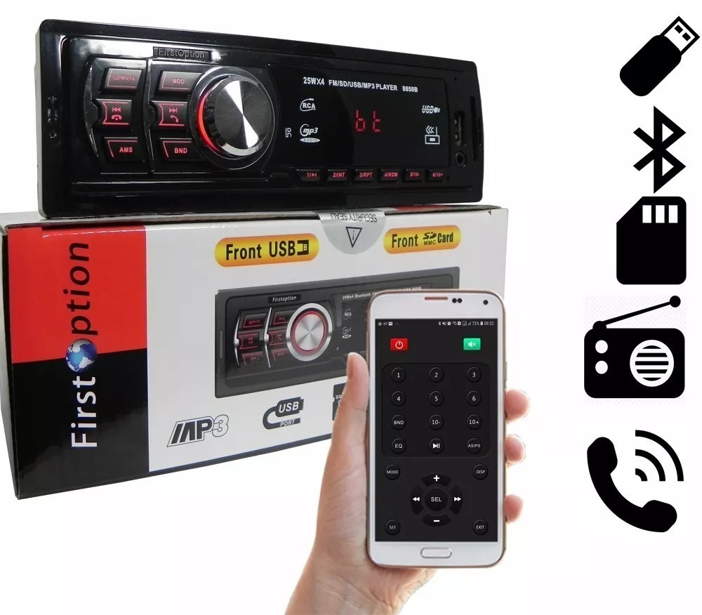 Som Automotivo 8850b First Option Bt mp3 + Par Alto falantes TSR Orion Q6S + Antena Krott KR 1000