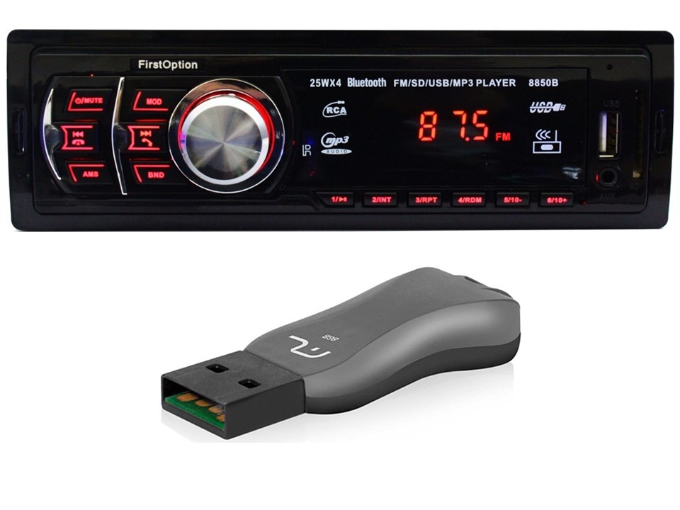 COMP Som Automotivo 8850b MP3 BT FM USB SD AUX Controle Remoto First Option + Pen drive 8 GB PD601