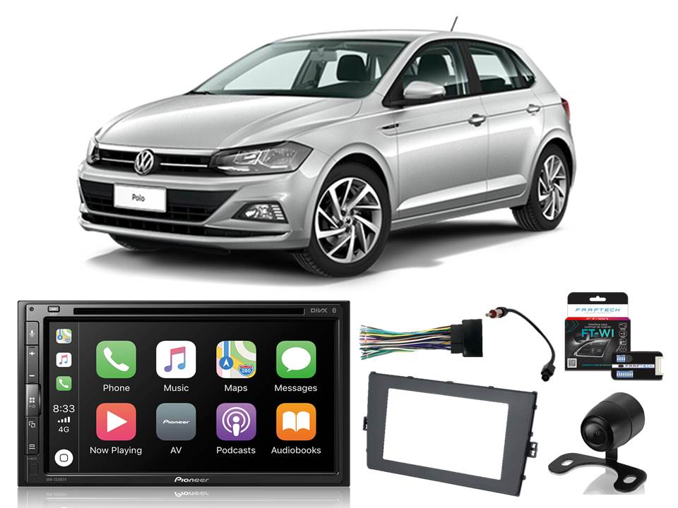 Kit Central Multimidia AVH-Z5280TV + Câmera de ré + Moldura 2 din + Chicotes + Interface p/ Polo 2018 a 2019