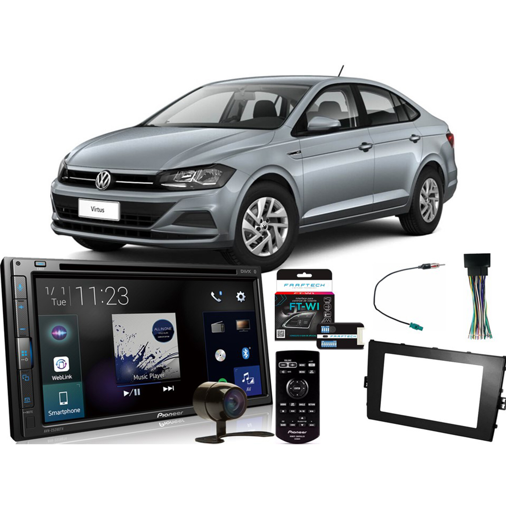 Kit Central Multimidia AVH-Z5280TV + Câmera de ré + Moldura 2 din + Chicotes + Interface p/ Virtus 2017 a 2020
