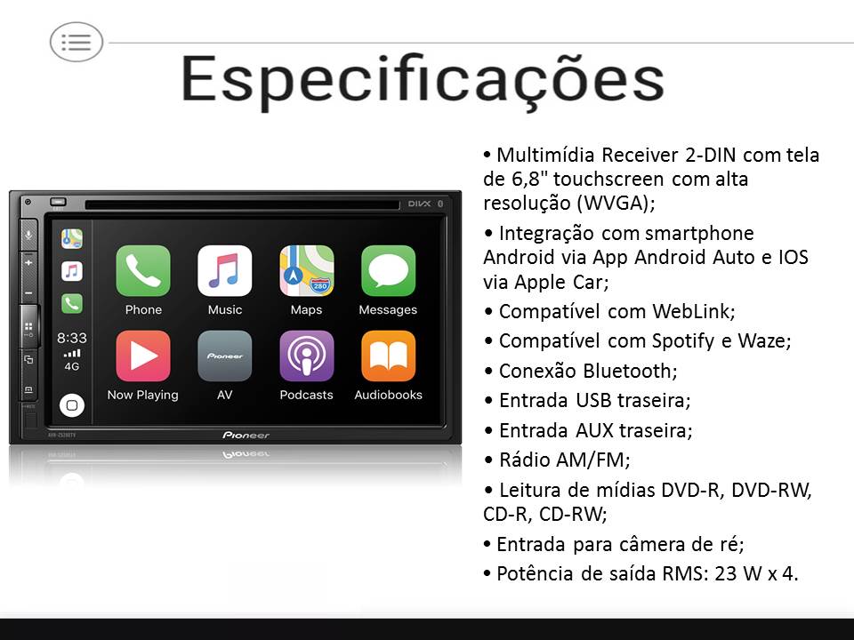 Kit Central Multimidia AVH-Z5280TV + Câmera de ré + Moldura 2 din + Chicotes + Interface p/ Virtus 2017 a 2020
