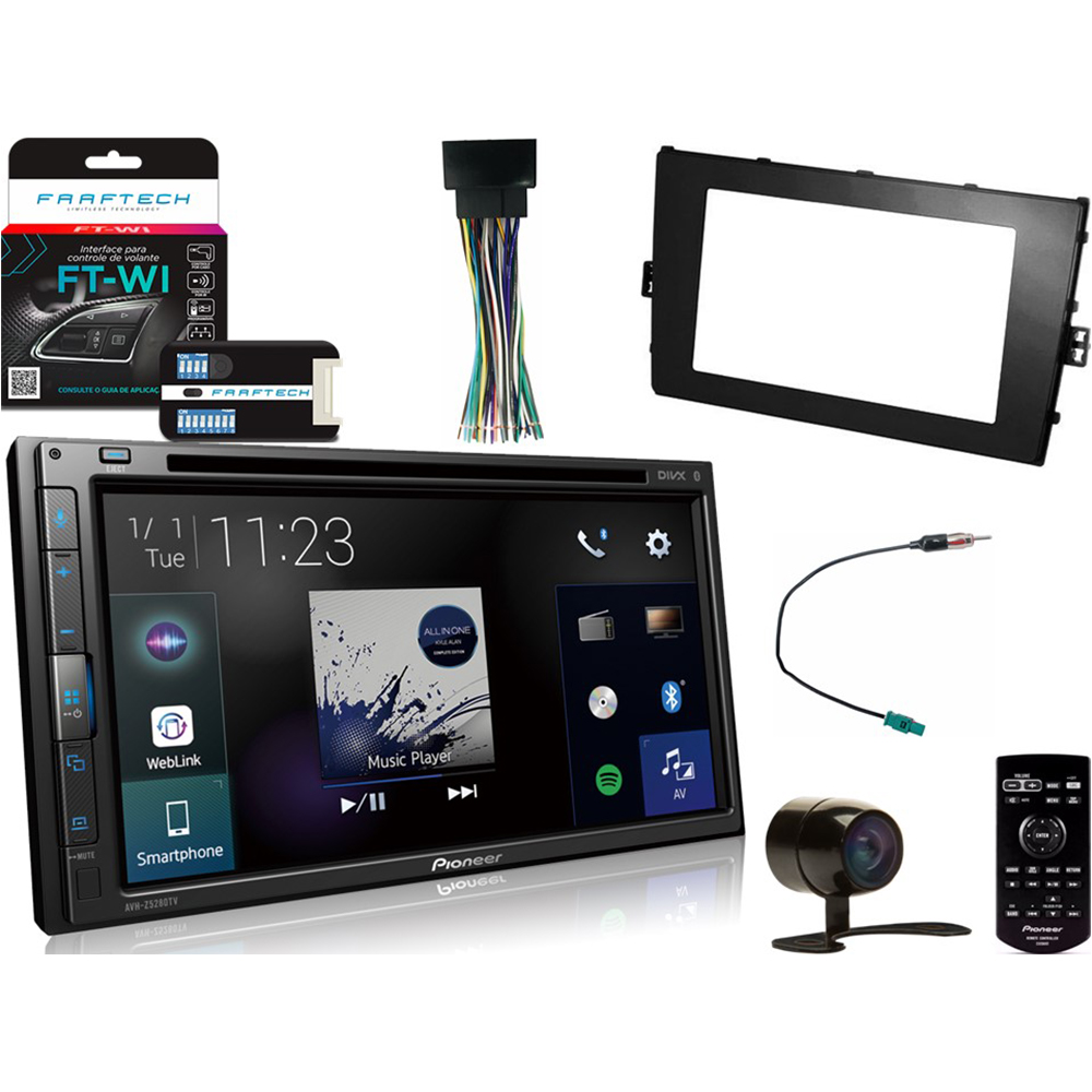 Kit Central Multimidia AVH-Z5280TV + Câmera de ré + Moldura 2 din + Chicotes + Interface p/ Virtus 2017 a 2020