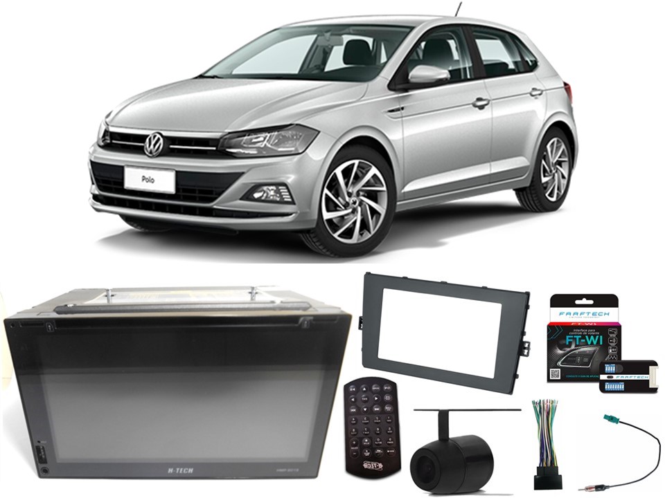 COMP Central Multimídia H-tech HMP-8019 Polo 2018/2019 + Câmera de ré + Moldura + Chicotes + Interface