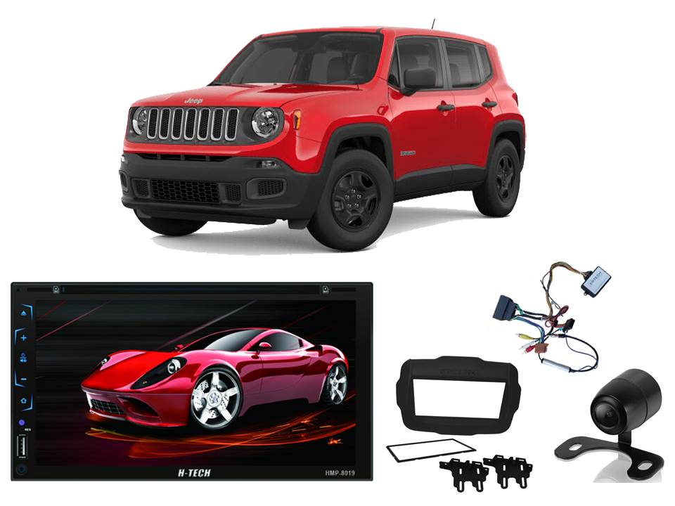 Kit Central Multimidia HMP-8019 + Moldura 2 din + Chicotes + Câmera de ré + Interface p/ Jeep Renegade 2015 a 2019