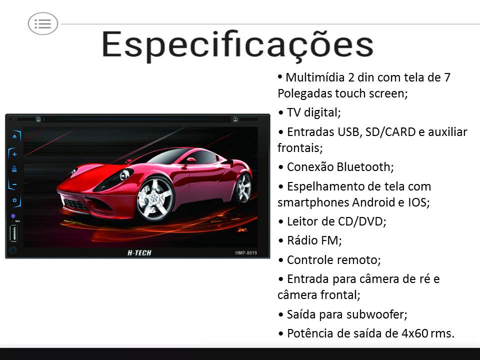 Kit Central Multimidia HMP-8019 + Moldura 2 din + Chicotes + Câmera de ré + Interface p/ Fiat Mobi 2017 a 2019
