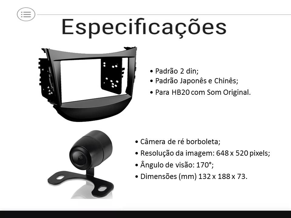 Kit Central Multimidia HT-3019Plus + Moldura 2 din + Chicotes + Câmera de ré + Interface p/ HB20 c/ Difusor de Ar 13/19