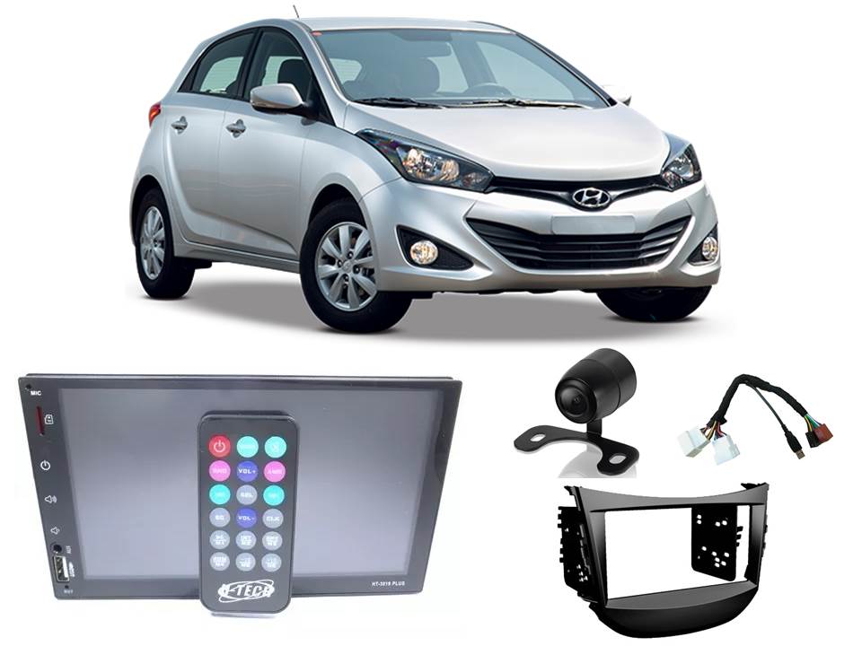 Kit Central Multimídia Hyundai HB20 sem Difusor de Ar 2013 a 2019 HT-3019Plus + Moldura + Câmera ré + Interface