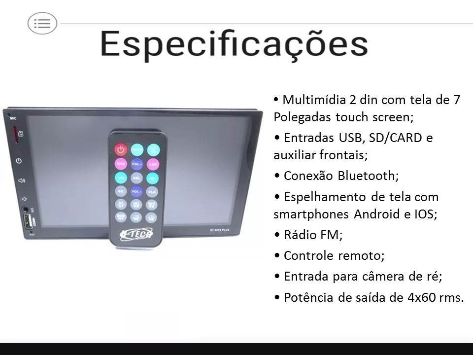 Kit Central Multimídia Hyundai HB20 sem Difusor de Ar 2013 a 2019 HT-3019Plus + Moldura + Câmera ré + Interface