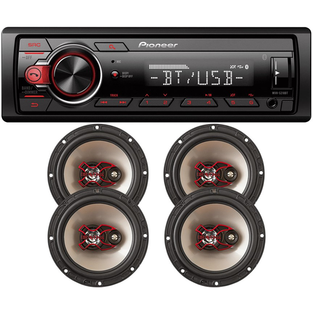 Kit Som Automotivo MVH-S218BT MP3 USB BT + 2 Pares Alto-Falantes Triaxial Bravox 6 - B3X60X 200W