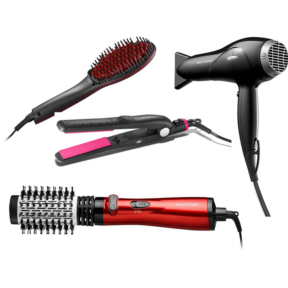 Kit Beleza completo 220V Multilaser Secador de cabelo + Escova alisadora + Prancha + Escova rotativa