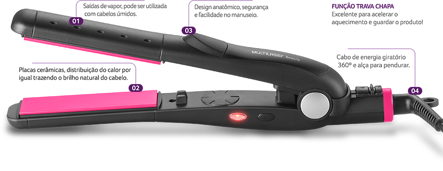 Kit Beleza completo 220V Multilaser Secador de cabelo + Escova alisadora + Prancha + Escova rotativa