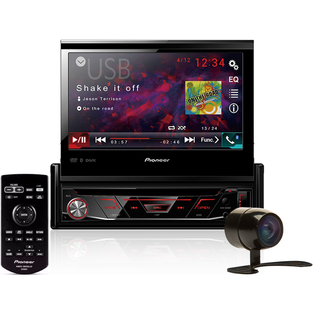 Kit Dvd Player Retratil AVH-3180BT Pioneer Bluetooth Usb Tela 7 polegadas + Câmera de ré borboleta