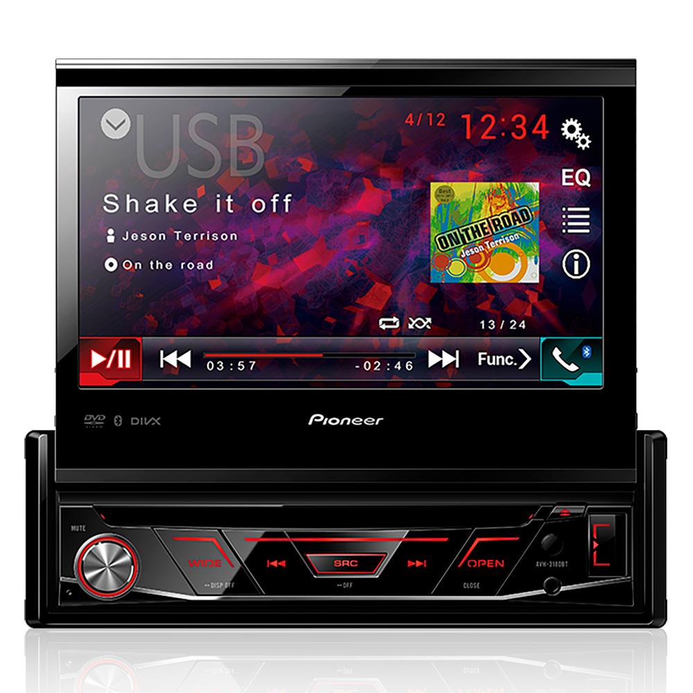 Kit Dvd Player Retratil AVH-3180BT Pioneer Bluetooth Usb Tela 7 polegadas + Câmera de ré borboleta